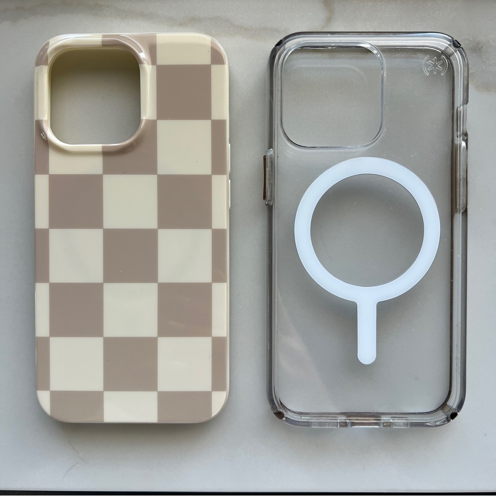 Checkered Beige and Clear iPhone 13 Pro Cases